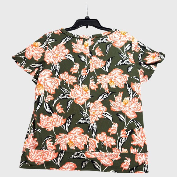 Roz & Ali XL Floral Knit Top Olive Green Coral Cap Sleeve Plus Size Summer - Picture 5 of 9